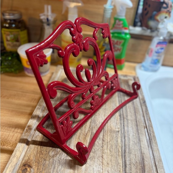 Vintage Red Cast Iron Enamel Cookbook Holder Easel Stand Decor - Picture 3 of 4